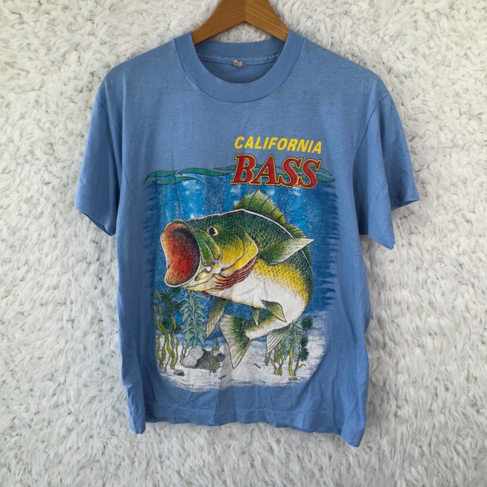 Screen Stars California Bass Graphic Tee - Light Blue with Multicolor Print